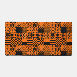 Orange Black Mixed Patterns Patchwork Design  Desk Mat