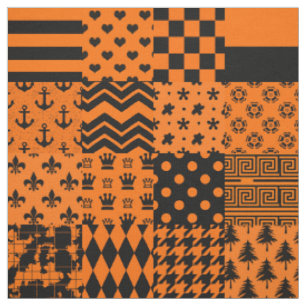 Orange Black Mixed Patterns Patchwork Design Fabric