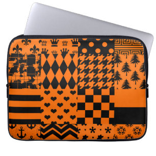Orange Black Mixed Patterns Patchwork Design  Laptop Sleeve
