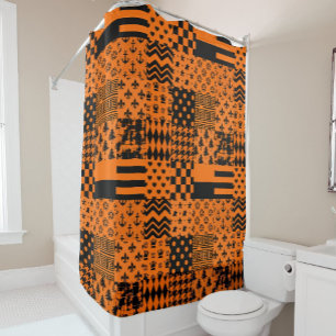 Orange Black Mixed Patterns Patchwork Design  Shower Curtain