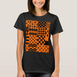 Orange Black Mixed Patterns Patchwork Design T-Shirt