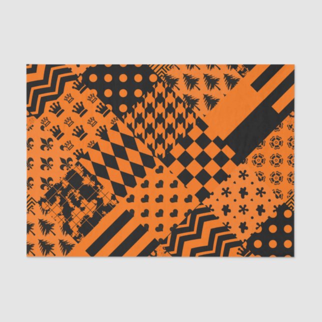 Orange Black Mixed Patterns Patchwork Design  Tissue Paper (Front)