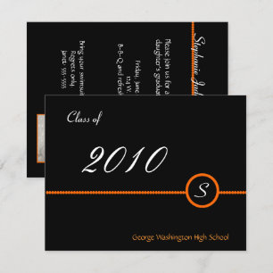 Orange & Black Monogram Photo Invitation