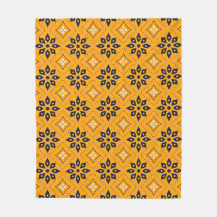 Orange Black Moroccan Mosaic Leaf Sunset Pattern Fleece Blanket