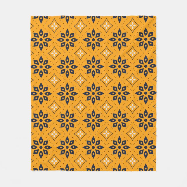 Orange Black Moroccan Mosaic Leaf Sunset Pattern Fleece Blanket (Front)