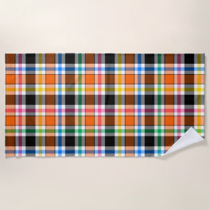 Orange Black Multicolour Flannel Plaid Tartan Beach Towel