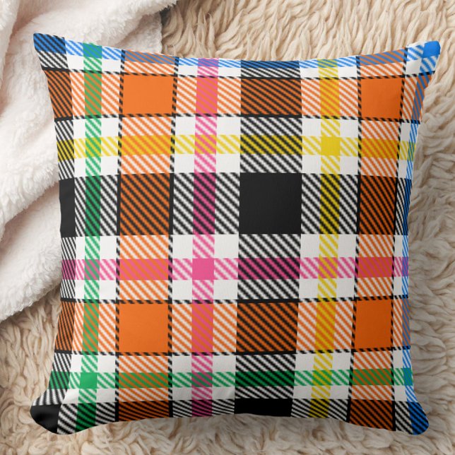 Orange Black Multicolour Flannel Plaid Tartan Cushion (Creator Uploaded)