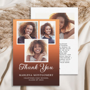 Orange Black Ombre Graduation 4 Photo Thank You Card