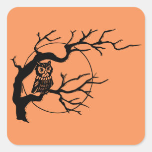 Orange & Black Owl Theme Halloween Stickers