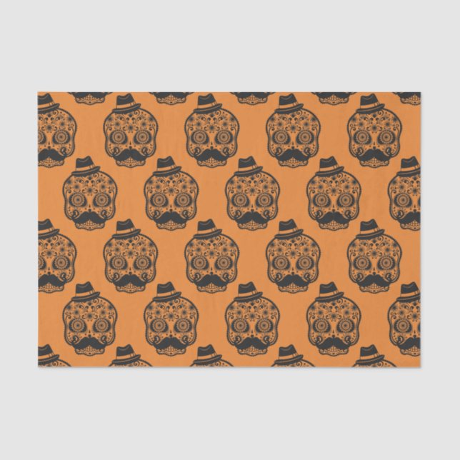 Orange Black Pattern Festive Skull Halloween party Tissue Paper (Front)