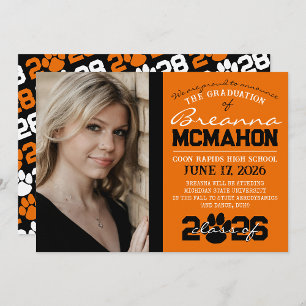 Orange & Black Paw Print Graduation Announcement