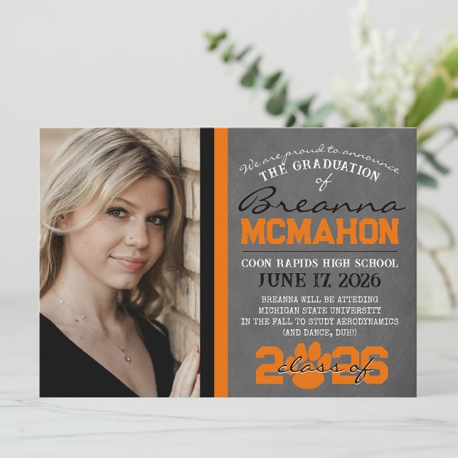 Orange & Black Paw Print Graduation Announcement (Creator Uploaded)