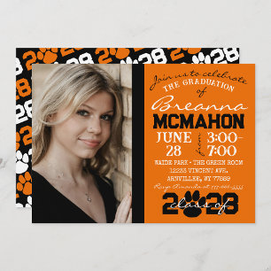 Orange & Black Pawprint Graduation Photo Invitation
