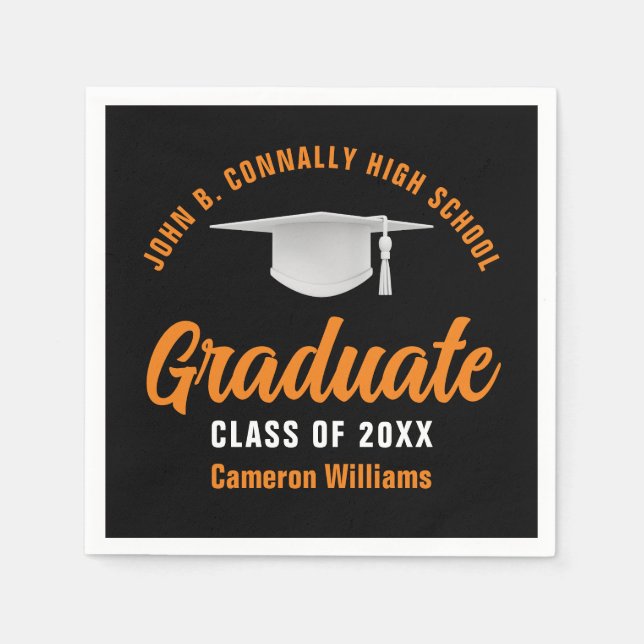 Orange Black Personalised 2025 Graduate Party Napkin (Front)