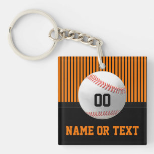 Orange, Black, Personalised Baseball Team Gifts, Key Ring