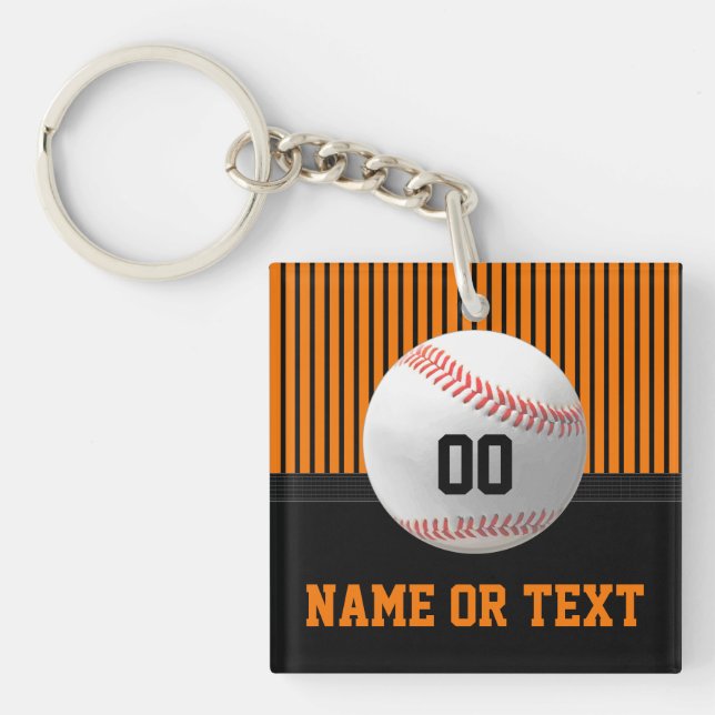 Orange, Black, Personalised Baseball Team Gifts,  Key Ring (Front)
