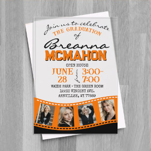 Orange & Black Photo Graduation Filmstrip Frosted Acrylic Invitations