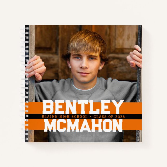 Orange & Black Photo Graduation Guestbook Notebook (Front)