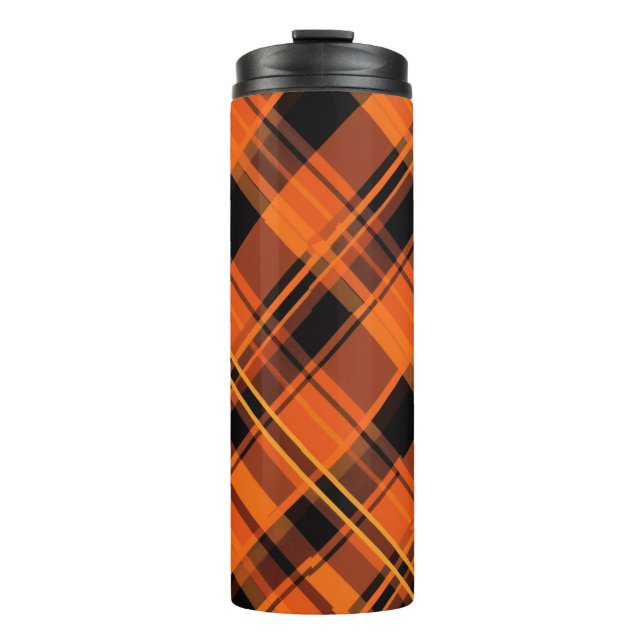 Orange Black Plaid Halloween Thermal Tumbler (Front)