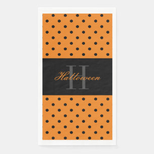 Orange black polka dots custom monogram Halloween Napkin