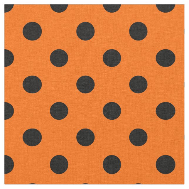 Orange Black Polka Dots Textile Fabric (Close Up)