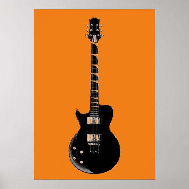 Orange Black Pop Art Electric Guitar Poster (Front)
