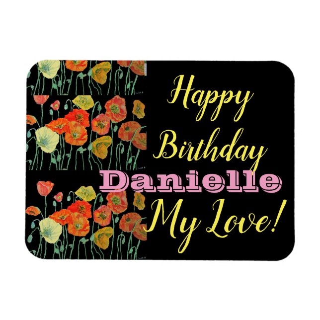 Orange Black Poppy Happy Birthday Fridge Magnet (Horizontal)