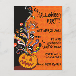 Orange Black Pumpkin Halloween Party Invitation
