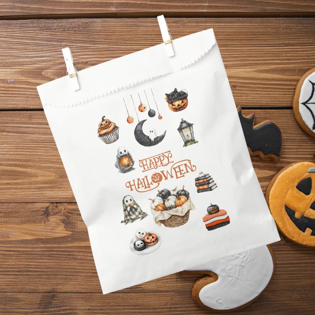 Orange Black Pumpkins Ghosts Happy Halloween Favour Bag (Creator Uploaded)