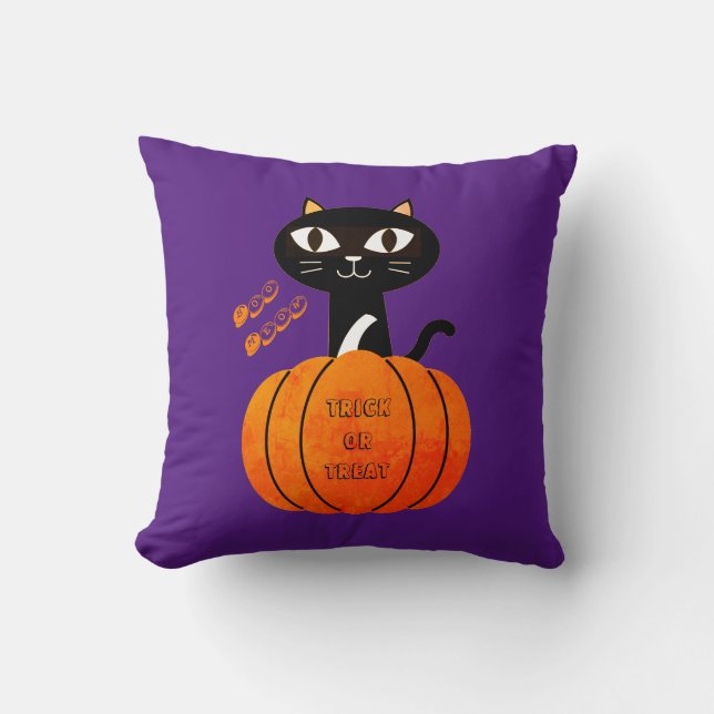 Orange Black Purple Cute Modern Halloween Pumpkin Cushion (Front)