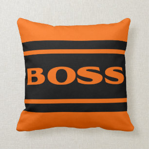 Orange Black Race Stripes Muscle Car Throw Pillow
