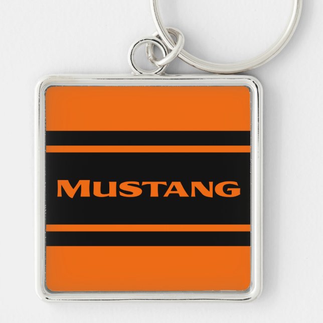 Orange Black Racing Stripe Mustang Keychain (Front)