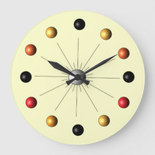 Orange Black Retro Style Atomic Spheres Design Large Clock