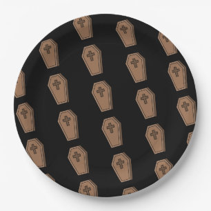 Orange Black RIP Pattern Halloween Party Paper Plate