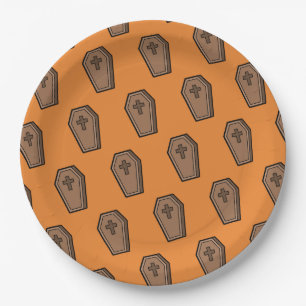 Orange Black RIP Pattern Halloween Party Paper Plate