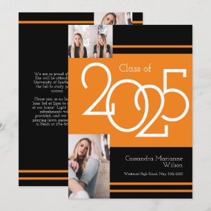 Orange Black School Color Graduation Announcement