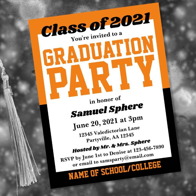 Orange Black School Colours Graduation Invitation (Creator Uploaded)