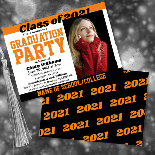 Orange Black School Colours Photo Graduation Invitation