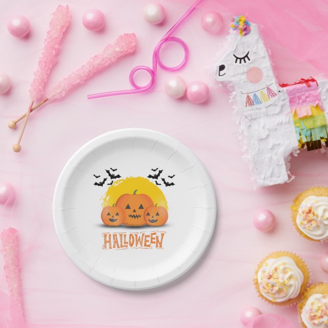 Orange & Black Simple Halloween Paper Plate (Party)