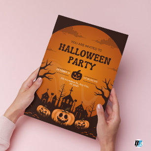 Orange & Black Simple Halloween Party Invitation