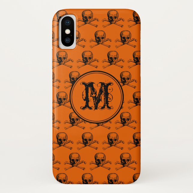 Orange Black Skull Halloween Personalized Monogram Case-Mate iPhone Case (Back)