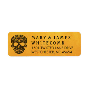 Orange & Black Skull Return Address Label