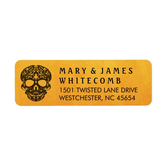 Orange & Black Skull Return Address Label (Front)