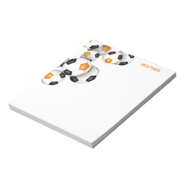 orange black soccer balls accent custom name notepad (Rotated)