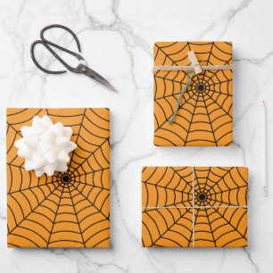 Orange Black spider web Halloween pattern Wrapping Paper Sheet
