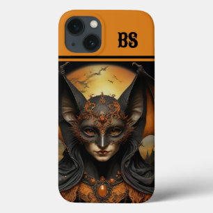 orange & black spooky halloween bat  iPhone 13 case
