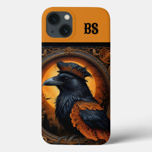 orange & black spooky halloween crow iPhone 13 case