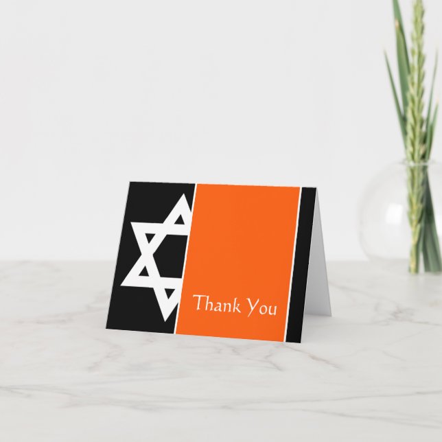 Orange Black Star of David Bar Mitzvah Thank You Card (Front)