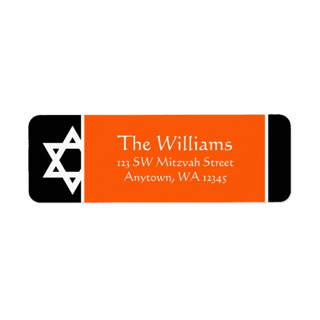 Orange Black Star of David Return Address Label (Front)