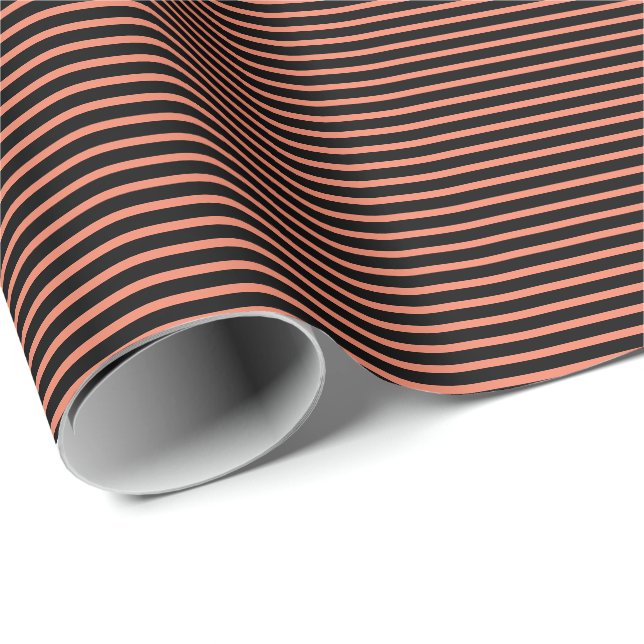 Orange Black Stripes Fall Halloween Holiday 2022 Wrapping Paper (Roll Corner)